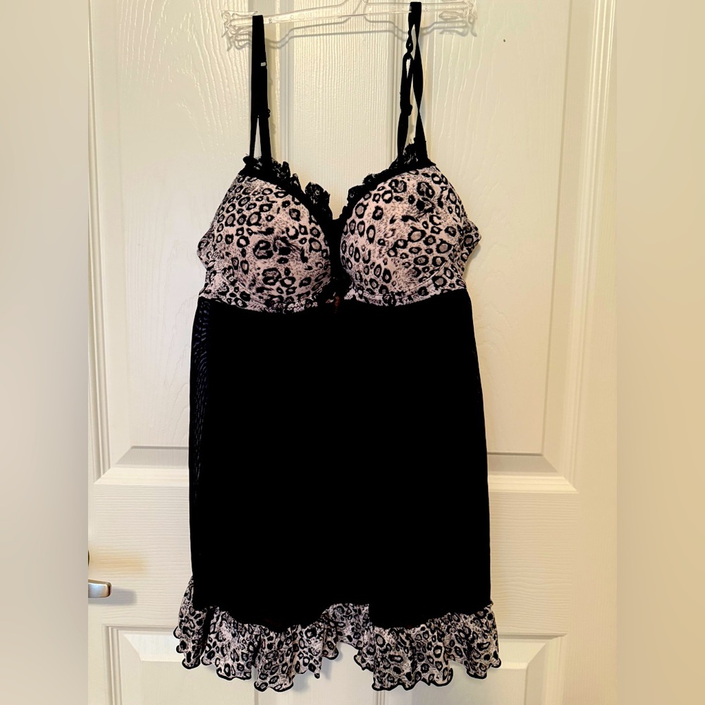 Leopard Print Black Chemise sheer NWOT